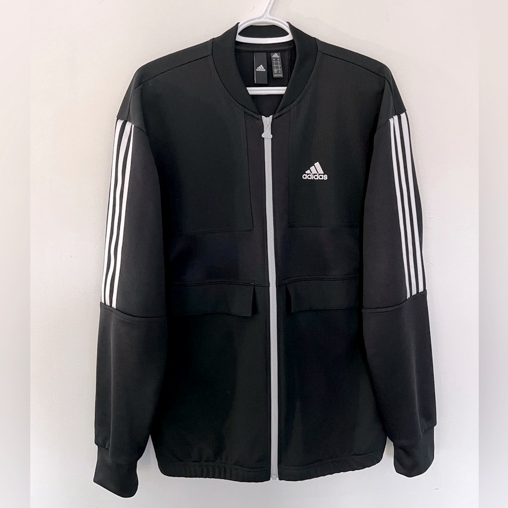 Adidas men's athletic sports 3 stripes track jacket black